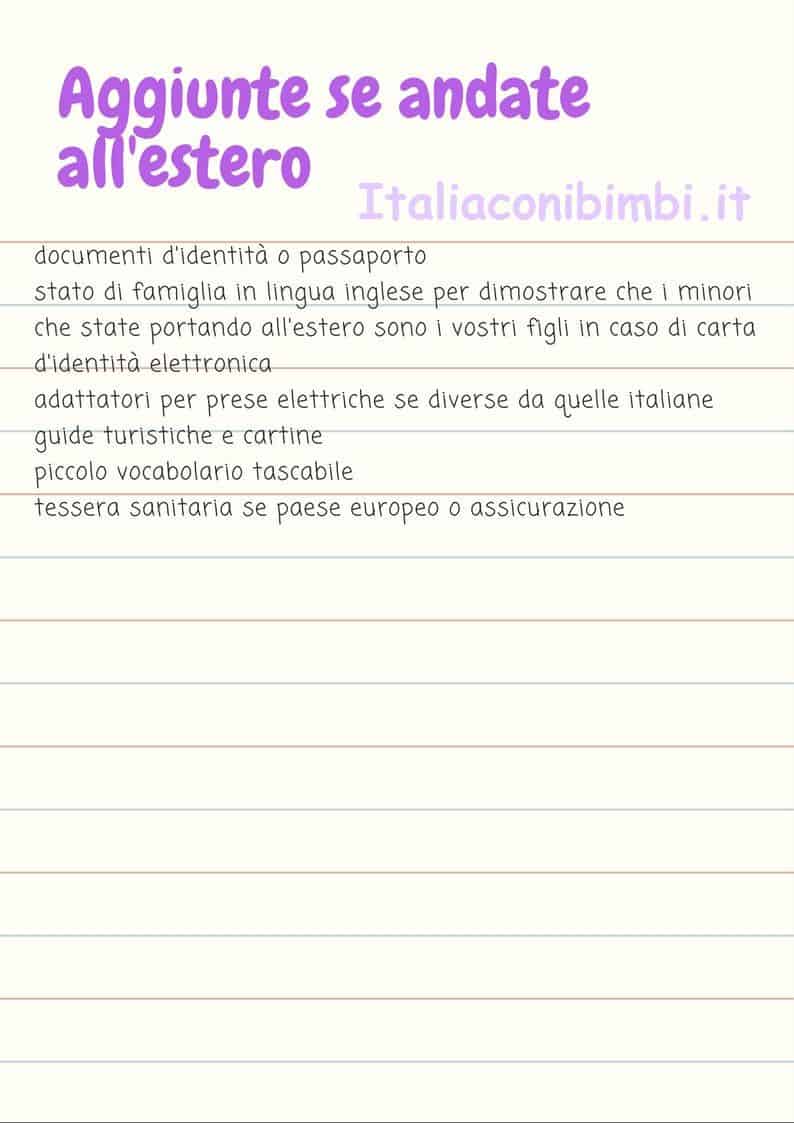 lista per valigia per vacanze all'estero