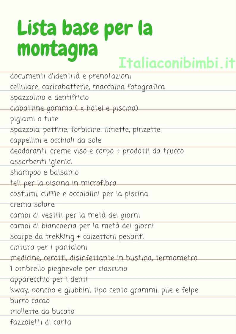 lista per valigia per vacanze in montagna